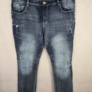 VTG Southpole Men Biker Rippled Jeans Dark Wash Stretch Distressed Denim 44 x 32